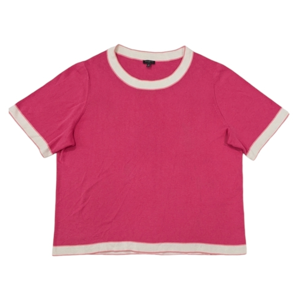 Talbots Plus Woman Pink Knit Top Blouse Crewneck Short Sleeve Stretchy Comfy 2X